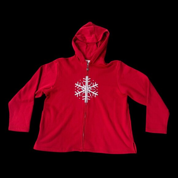 Quacker Factory Red Snowflake Zip Up Hoodie Jacket XL Christmas Embellished - Picture 2 of 9